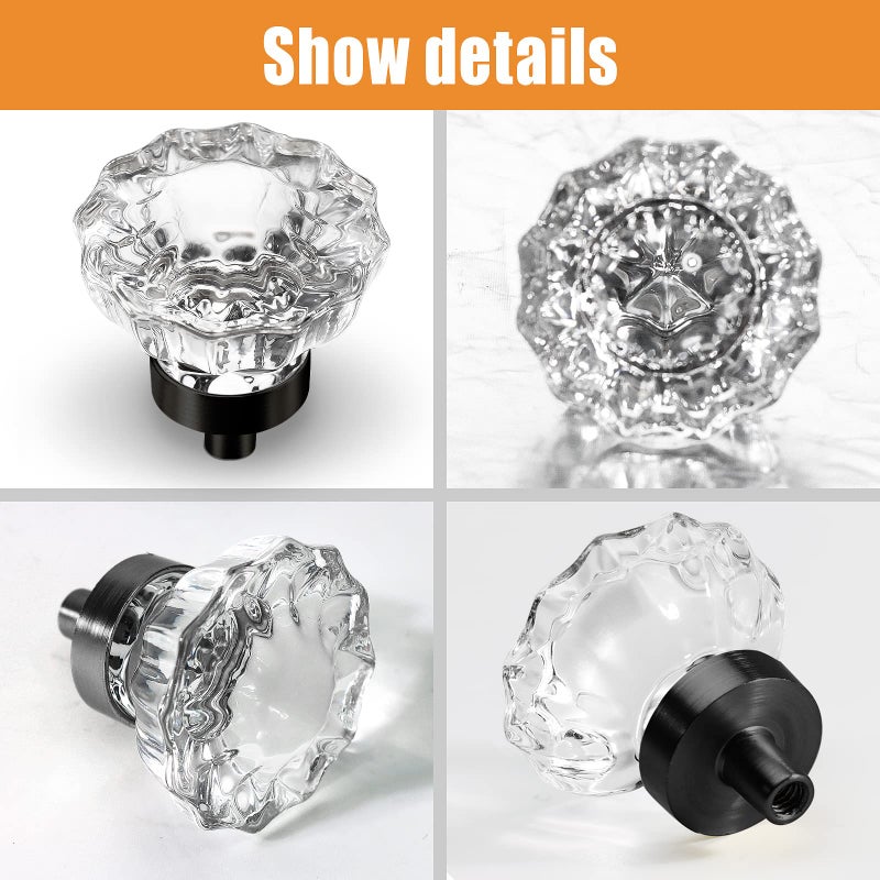 VEHCIL Crystal Cabinet Knobs, 8 Pack Vintage Cabinet Dresser Knobs Single Hole Matte Black Decorative Drawer Knobs Crystal Knobs for Cabinets Kitchen Cupboard Bathroom, Round Flower Design - Image 5